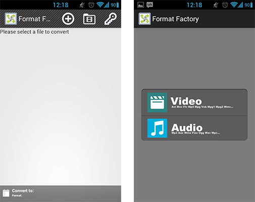 Format Factory na Androida - główny ekran aplikacji