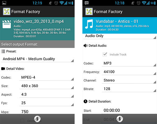Format Factory na Androida - dostosowywanie ustawień konwersji