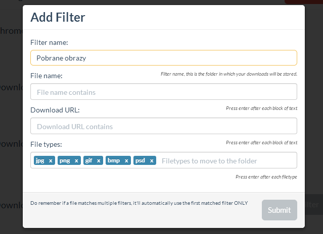 Fruumo Download Manager - filtry i podfoldery pobierania