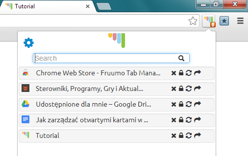 Fruumo Tab Manager - lista otwartych kart