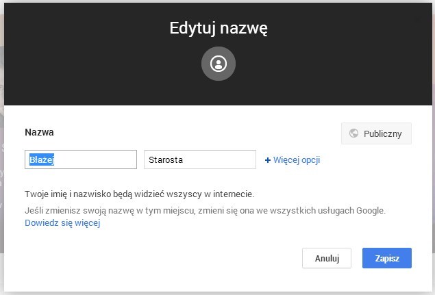 Zmiana imienia i nazwiska w usługach Google