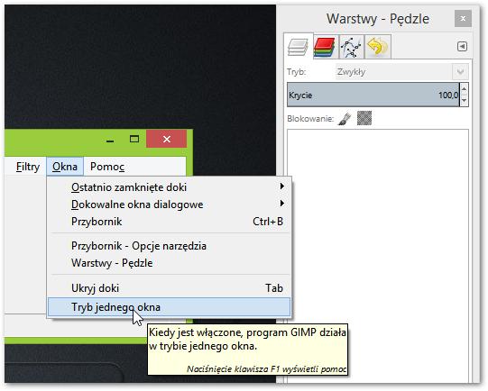 GIMP - tryb jednego okna