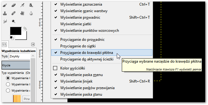 Przyciąganie do krawędzi płótna w GIMPie