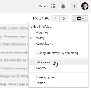 Gmail - przejście do ustawień