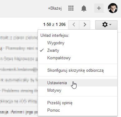 Gmail - przejście do ustawień