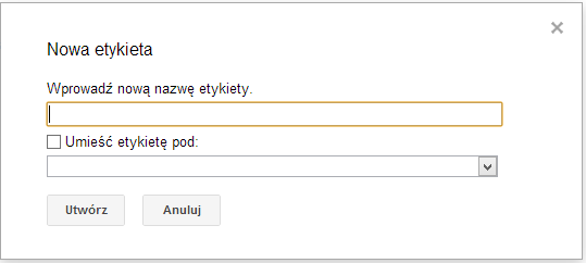 Okno tworzenia nowej etykiety Gmail