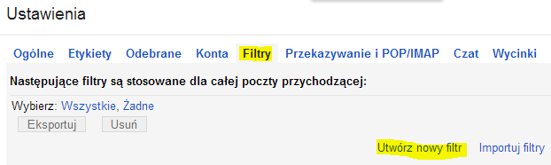 Gmail - ustawienia filtrów