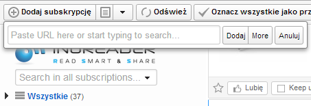 InoReader - dodawanie własnych subskrypcji