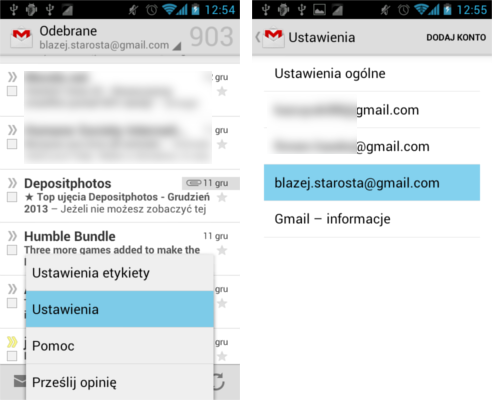 Ustawienia Gmaila na Androidzie