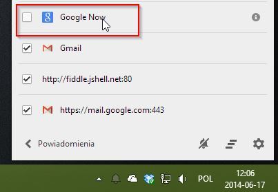 Wyłączenie powiadomień Google Now w Chrome