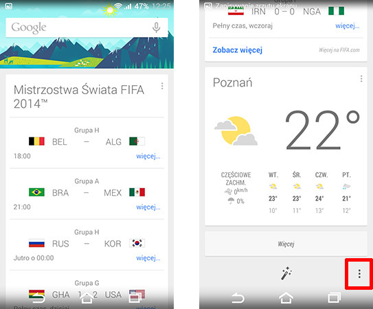 Przejście do ustawień Google Now na Androidzie