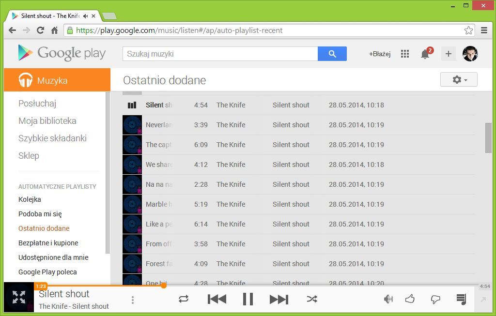 Interfejs Muzyki Google Play