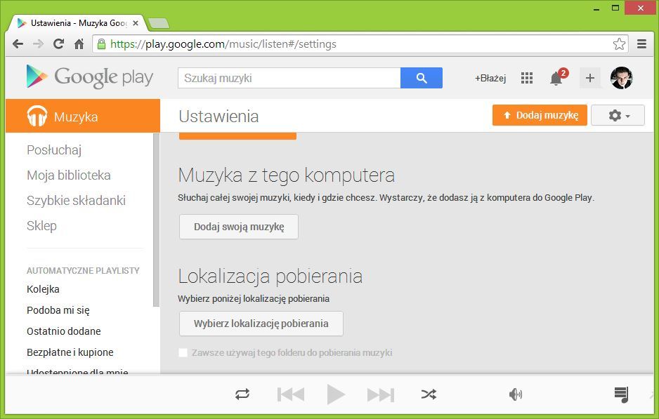 Dodawanie całych folderów muzycznych do Muzyki Google Play