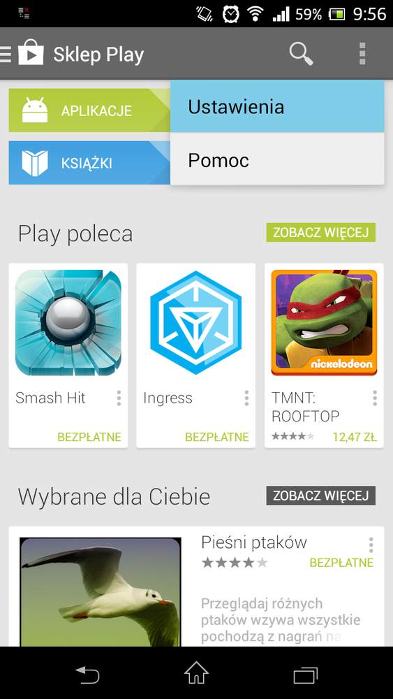 Przejście do ustawień Sklepu Play