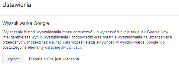 Wyłączanie Historii online w Google