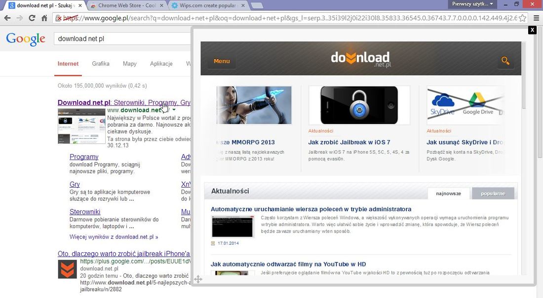 CoolPreview w Chrome - podgląd stron