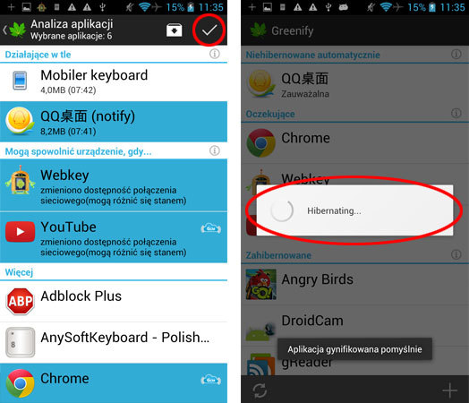 Dodawanie aplikacji do listy hibernowanych w Greenify