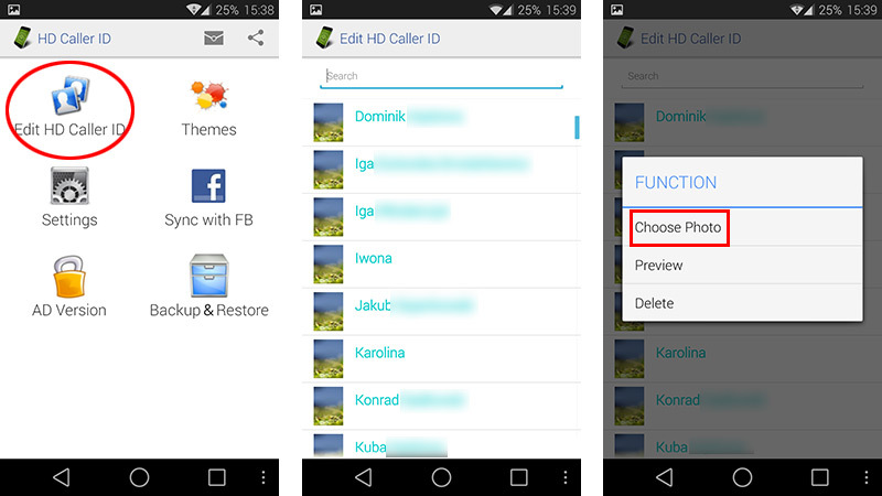HD Caller HD - wybór kontaktu do ustawienia zdjęcia