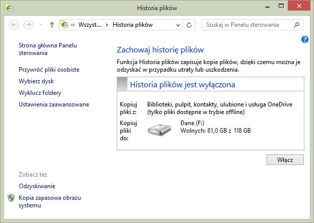 Historia plików w Windows 8.1