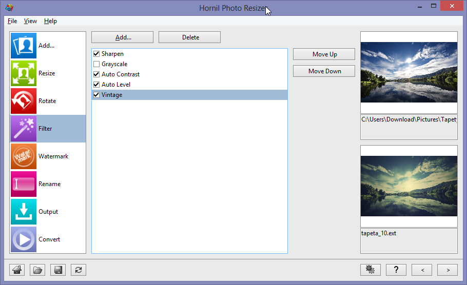 Hornil Photo Resizer - nakładanie filtrów na zdjęcia