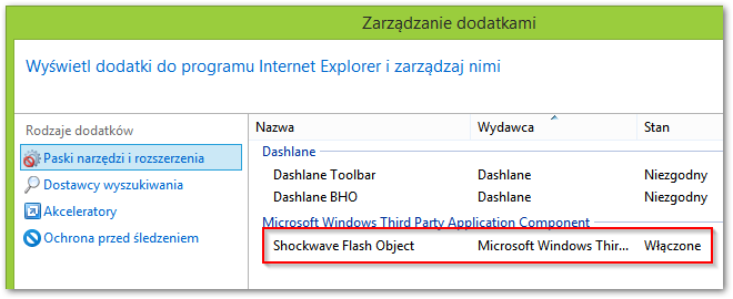 Wyłączanie Flasha w IE