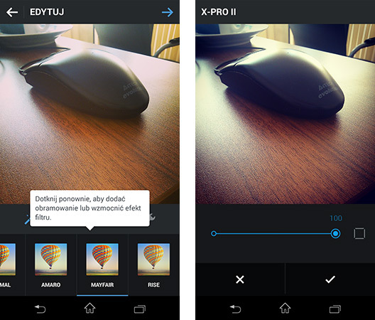 Intensywność filtru w Instagram 6.0
