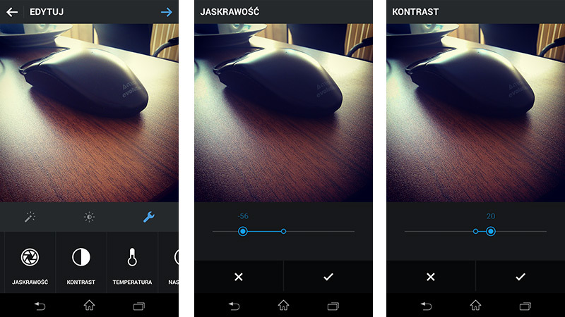 Ustawienia jaskrawości i kontrastu w Instagram 6.0