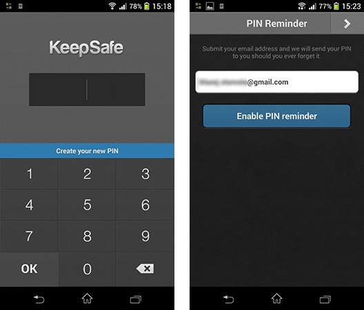 Pierwsze uruchomienie aplikacji KeepSafe
