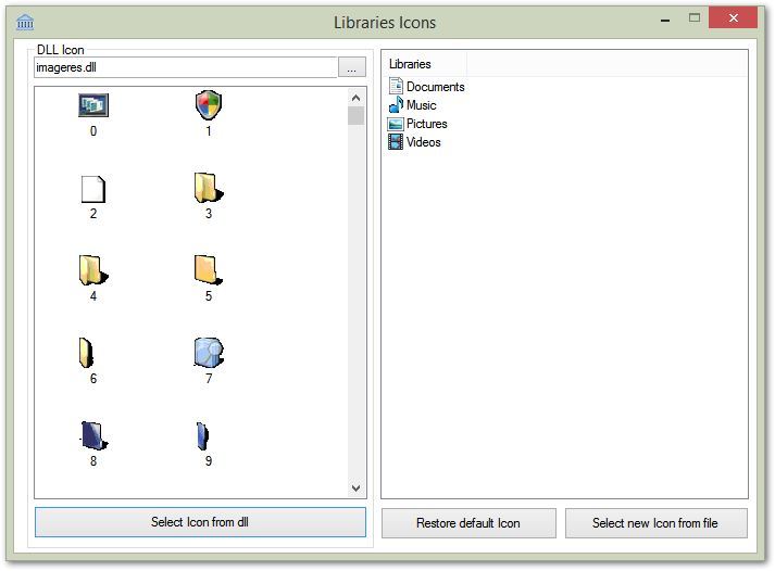 Okno programu Library Icon Changer