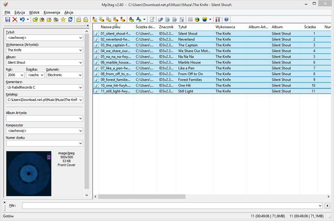 Poprawnie otagowane utwory z albumu w MP3Tag