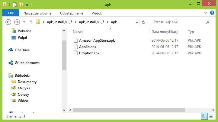 Pliki APK w folderze APK