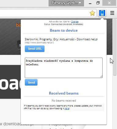 Wysyłanie wiadomości z Chrome do Androida