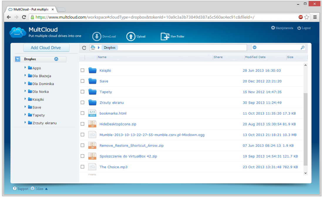 MultCloud - przeglądanie zawartości konta