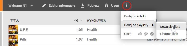 Tworzenie nowej playlisty ze wszystkimi utworami