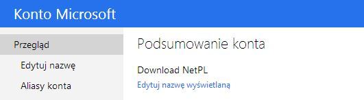 Edycja nazwy wyświetlanej na koncie Microsoft