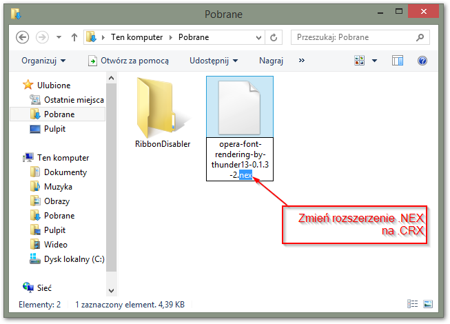 Zmiana rozszerzenia pliku do instalacji w Chrome