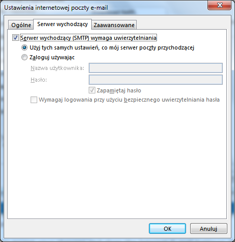 Ustawienia serwera wychodzącego Gmail