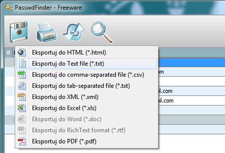 Eksportowanie haseł w PasswdFinder