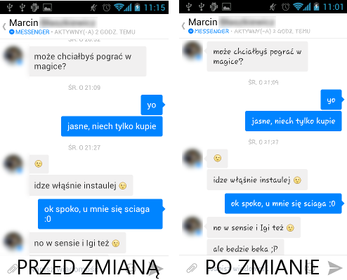 Efekt zmiany czcionki w Facebook Messenger