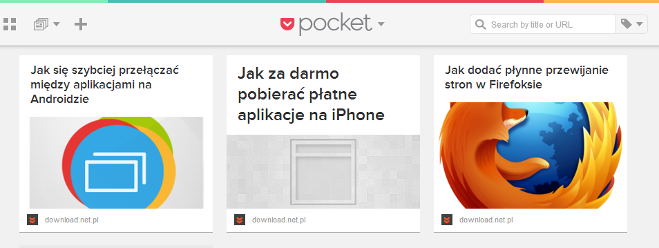 Pocket - lista zapisanych stron