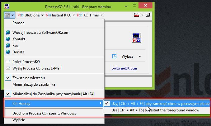 ProcessKO - aktywacja skrótu klawiszowego