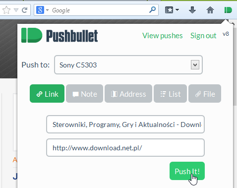 Pushbullet - przesyłanie z komputera do Androida