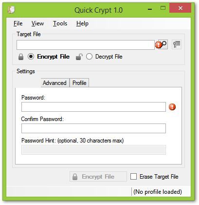 Quick Crypt - główne okno programu