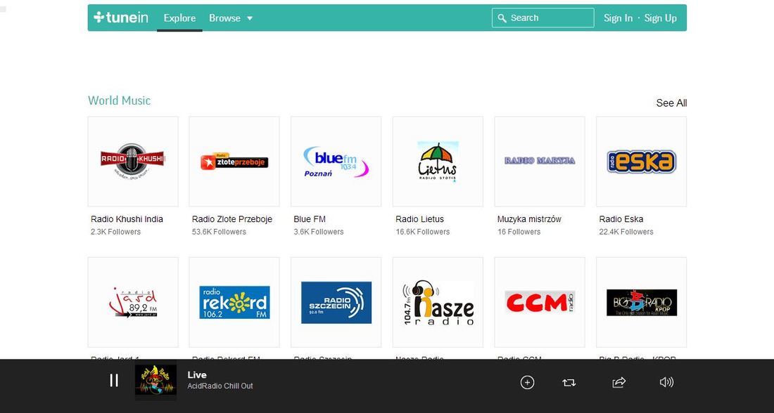 Tunein Radio w przeglądarce