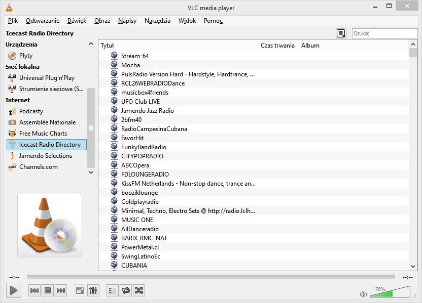 VLC Media Player - baza stacji radiowych Icecast