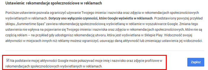 Wyłączenie rekomendacji społecznościowych dla swojego konta Google+