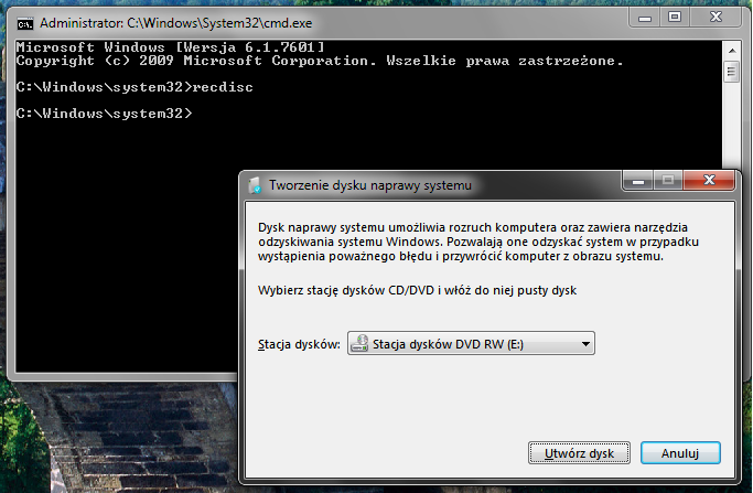 Tworzenie dysku naprawy systemu w Windows 7