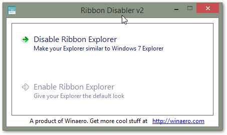 Ribbon Disabler v2 - okno aplikacji