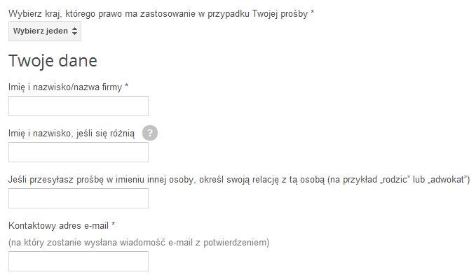 Usuwanie danych za pomocą formularza Google - Twoje dane