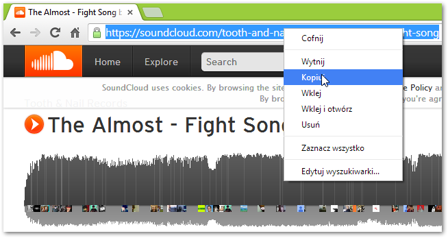 Kopiowanie odnośnika do piosenki na SoundCloud